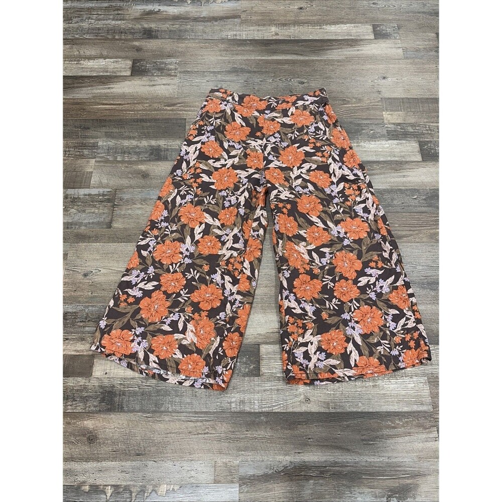 Haute Hippie Pants 100% Linen Floral Wide Leg Cropped Pants Size L Resort Vaca - Picture 2 of 13